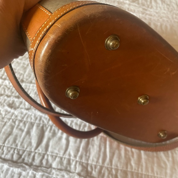 Dooney & Bourke Taupe Pebbled Leather Dome Satchel with Tan Trim - Picture 4 of 7